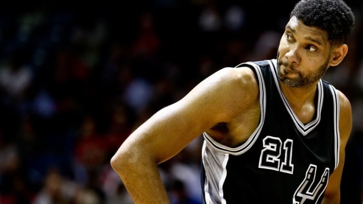 Mar 3, 2016; New Orleans, LA, USA; San Antonio Spurs center Tim Duncan (21) against the New Orleans Pelicans during the second half of a game at the Smoothie King Center. The Spurs defeated the Pelicans 94-86. Mandatory Credit: Derick E. Hingle-USA TODAY Sports Mar 3, 2016; New Orleans, LA, USA; San Antonio Spurs center Tim Duncan (21) against the New Orleans Pelicans during the second half of a game at the Smoothie King Center. The Spurs defeated the Pelicans 94-86. Mandatory Credit: Derick E. Hingle-USA TODAY Sports
