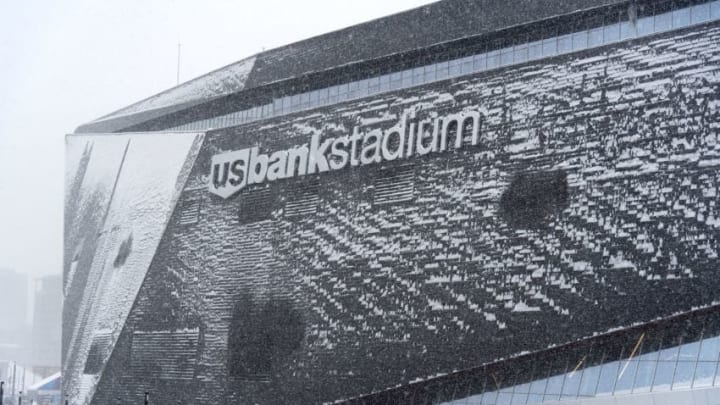 MINNEAPOLIS, MN - FEBRUARY 03: A general view of the exterior of U.S. Bank Stadium on February 3, 2018 in Minneapolis, Minnesota. Super Bowl LII will be played between the New England Patriots and the Philadelphia Eagles on February 4. (Photo by Larry Busacca/Getty Images)