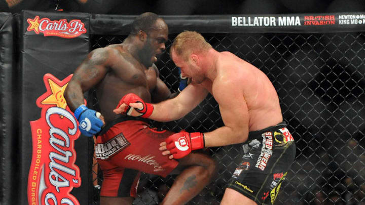 February 13, 2015: Bellator 133 MMA at at the Save Mart Center in Fresno, CA - main event between middleweights Alexander Shlemenko and Melvin Manhoef. Shlemendo went on to KO Manhoef with a spinning forearm and punch at 1:25 of round 2 (Photo by Rick Dodd/Icon Sportswire/Corbis via Getty Images)