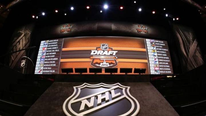 Jun 27, 2014; Philadelphia, PA, USA; A general view of the complete draft board after the completion of the first round of the 2014 NHL Draft at Wells Fargo Center. Mandatory Credit: Bill Streicher-USA TODAY Sports