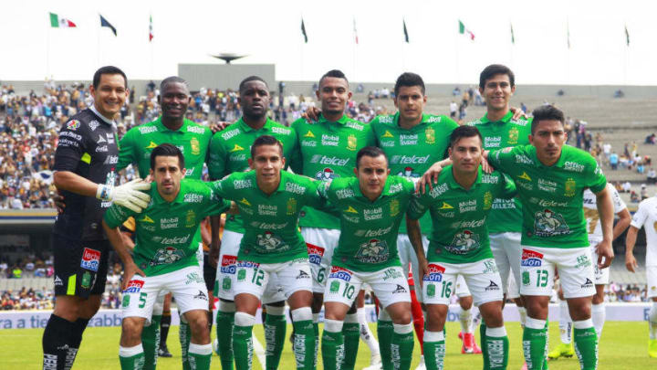 MEXICO CITY, MEXICO - FEBRUARY 24: Players of Leon pose prior the 8th round match between Pumas UNAM and Leon as part of the Torneo Clausura 2019 Liga MX at Olimpico Universitario Stadium on February 24, 2019 in Mexico City, Mexico.(Photo by Mauricio Salas/Jam Media/Getty Images)