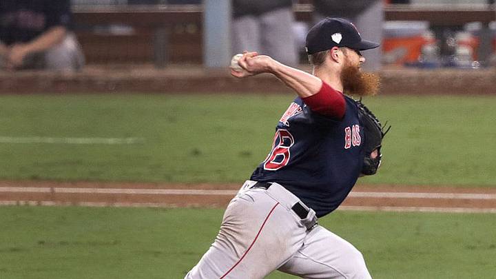 LOS ANGELES, CA - OCTOBER 28: Boston Red Sox relief pitcher Craig Kimbrel (46) closed out the 9-6 win but not before providing a few anxious moments in the ninth inning. The Los Angeles Dodgers host the Boston Red Sox in Game 4 of the World Series at Dodger Stadium in Los Angeles on Oct. 28, 2018. (Photo by Barry Chin/The Boston Globe via Getty Images)