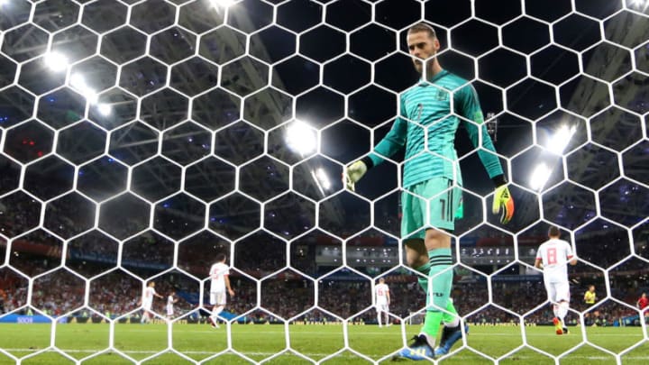 SOCHI, RUSSIA - JUNE 15: David De Gea of Spain looks dejected following Portugal's second goal during the 2018 FIFA World Cup Russia group B match between Portugal and Spain at Fisht Stadium on June 15, 2018 in Sochi, Russia. (Photo by Simon Hofmann - FIFA via Getty Images)