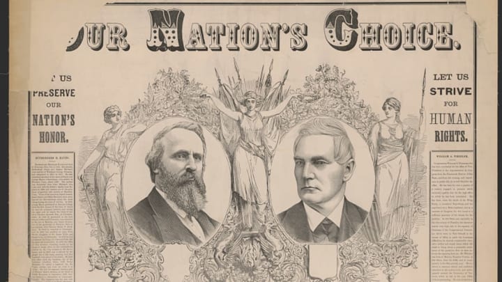 An 1876 pamphlet reads, "[O]ur nation's choice, Rutherford B. Hayes, William A. Wheeler."
