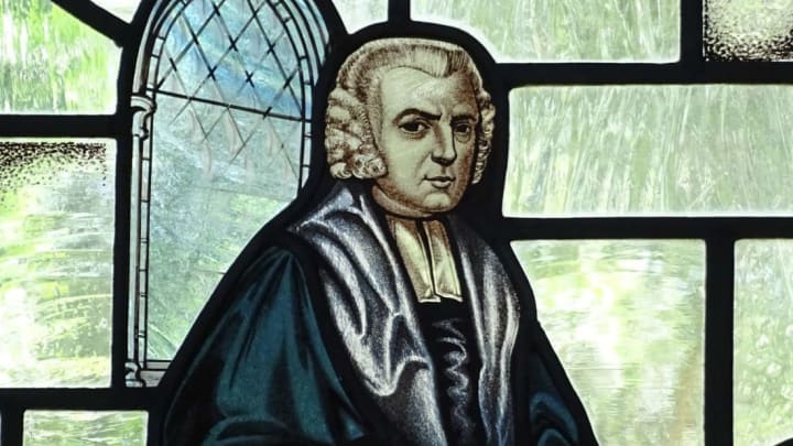 A stained-glass image of John Newton, the man who wrote "Amazing Grace."