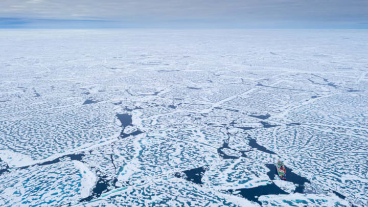 The Alfred Wegener Institute research ship Polarstern reached the North Pole on August 19, 2020, during the year-long MOSAiC expedition to study climate change in the Arctic.