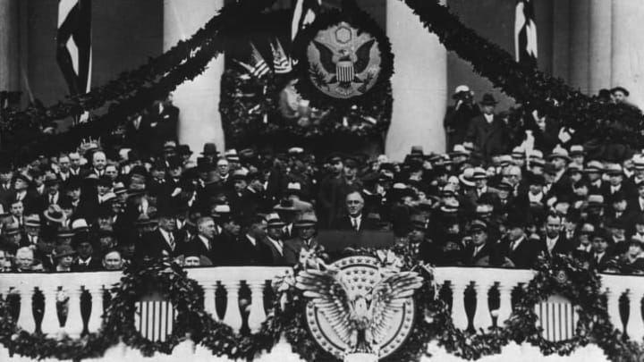 Franklin Delano Roosevelt delivering his First Inaugural Address in Washington, D.C.