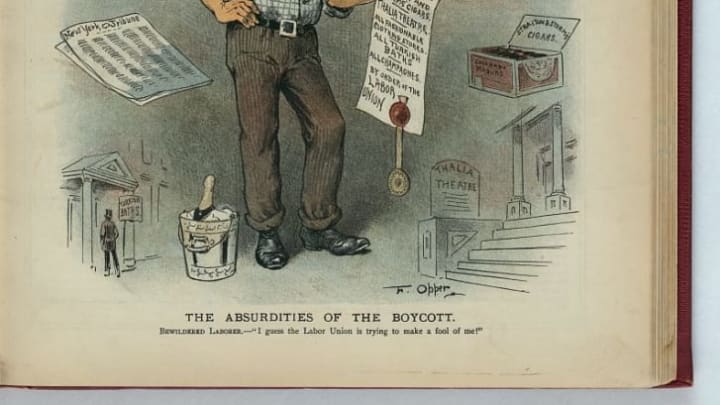 A satirical illustration showing how prevalent boycotts had become by the mid-1880s.