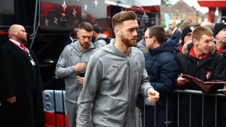 BOURNEMOUTH, ENGLAND - JANUARY 14: Calum Chambers of Arsenal arrives at the stadium prior to the Premier League match between AFC Bournemouth and Arsenal at Vitality Stadium on January 14, 2018 in Bournemouth, England. (Photo by Clive Rose/Getty Images)