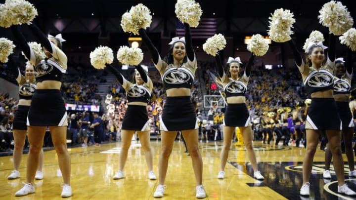 COLUMBIA, MISSOURI - JANUARY 26: Missouri Tigers cheerleaders perform during the game against the LSU Tigers at Mizzou Arena on January 26, 2019 in Columbia, Missouri. (Photo by Jamie Squire/Getty Images)