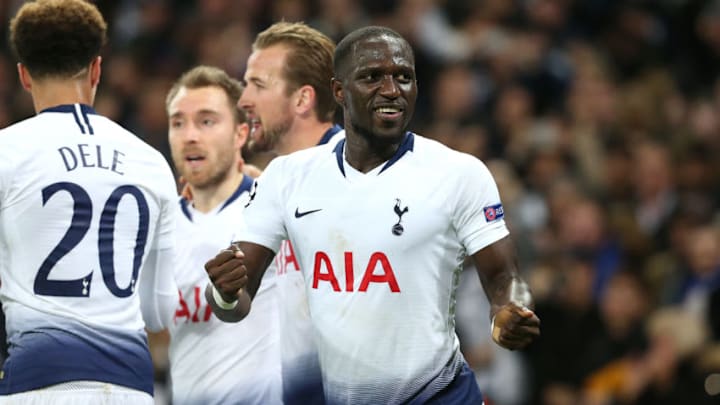 LONDON, ENGLAND - NOVEMBER 28: Moussa Sissoko of Tottenham celebrates their goal during the Group B match of the UEFA Champions League between Tottenham Hotspur and FC Internazionale at Wembley Stadium on November 28, 2018 in London, United Kingdom. (Photo by Charlotte Wilson/Offside/Getty Images)