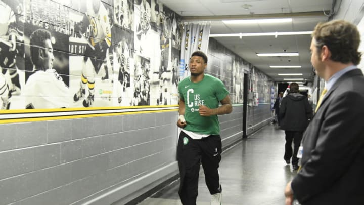 BOSTON, MA - MAY 27: Marcus Smart #36 of the Boston Celtics runs the tunnel prior to Game Seven of the Eastern Conference Finals of the 2018 NBA Playoffs between the Cleveland Cavaliers and Boston Celtics on May 27, 2018 at the TD Garden in Boston, Massachusetts. NOTE TO USER: User expressly acknowledges and agrees that, by downloading and or using this photograph, User is consenting to the terms and conditions of the Getty Images License Agreement. Mandatory Copyright Notice: Copyright 2018 NBAE (Photo by Brian Babineau/NBAE via Getty Images)