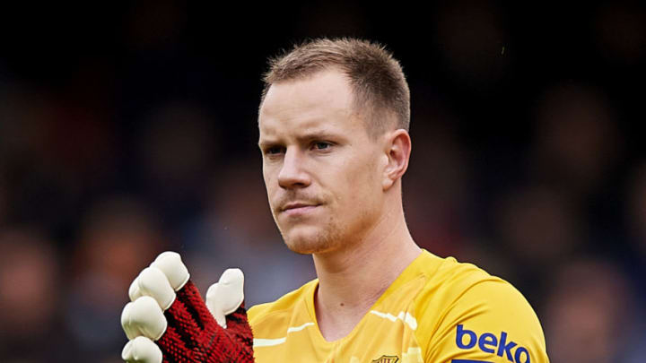 VALENCIA, SPAIN - JANUARY 25: Marc Andre Ter Stegen of FC Barcelona reacts during the Liga match between Valencia CF and FC Barcelona at Estadio Mestalla on January 25, 2020 in Valencia, Spain. (Photo by Quality Sport Images/Getty Images) (Photo by Quality Sport Images/Getty Images)