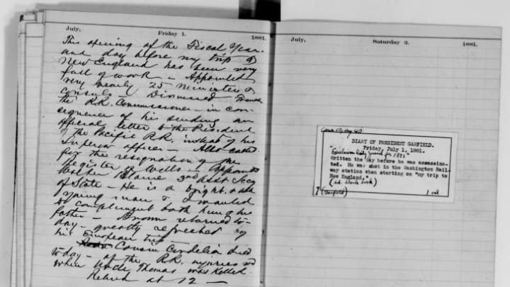 James Garfield's last diary entry, from July 1, 1881.