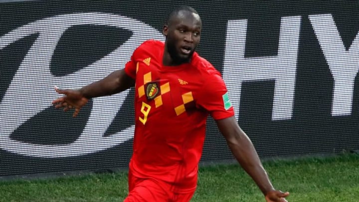 Belgium's forward Romelu Lukaku celebrates his second goal, his team's third, during the Russia 2018 World Cup Group G football match between Belgium and Panama at the Fisht Stadium in Sochi on June 18, 2018. (Photo by Odd ANDERSEN / AFP) / RESTRICTED TO EDITORIAL USE - NO MOBILE PUSH ALERTS/DOWNLOADS (Photo credit should read ODD ANDERSEN/AFP/Getty Images)