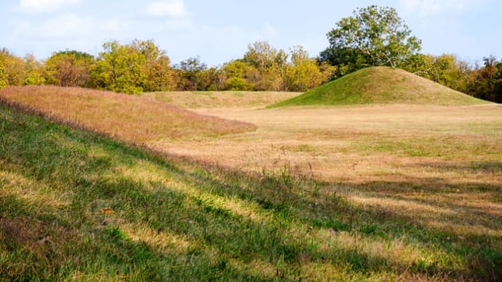 Conical burial mounds and geometrically shaped ceremonial mounds form the centerpieces of the Hopewell Culture National Historical Park in Ohio.