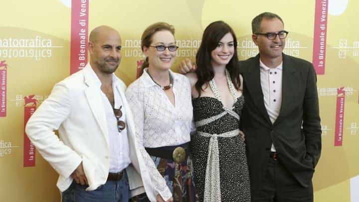 The Devil Wears Prada stars Stanley Tucci, Meryl Streep, and Anne Hathaway and director David Frankel promote the movie at the 2006 Venice Film Festival.
