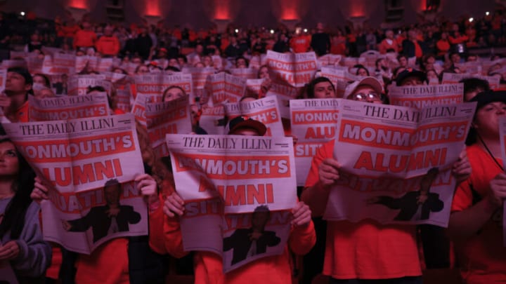 CHAMPAIGN, ILLINOIS - NOVEMBER 14: The Illinois Fighting Illini student section in the stand of the game against the Monmouth Hawks at State Farm Center on November 14, 2022 in Champaign, Illinois. (Photo by Justin Casterline/Getty Images)