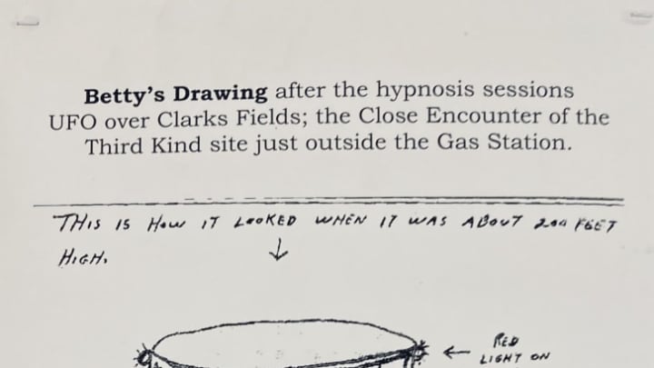 Under hypnosis, Betty Hill drew this description of their alien abduction. A copy is displayed at the Notch Express gas station on Route 3.