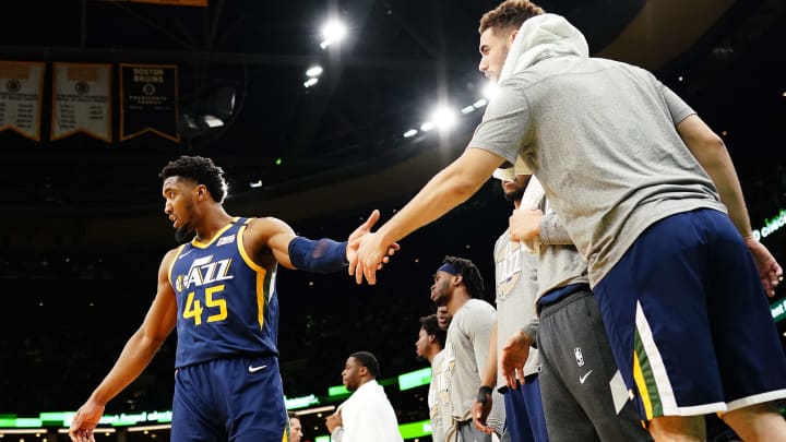 Georges Niang, Donovan Mitchell, Utah Jazz. (Photo by Omar Rawlings/Getty Images)