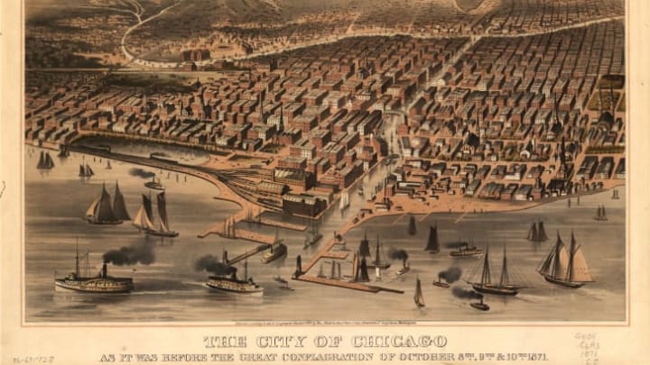 An illustration of what the City of Chicago looked like before the Great Conflagration of 1871.