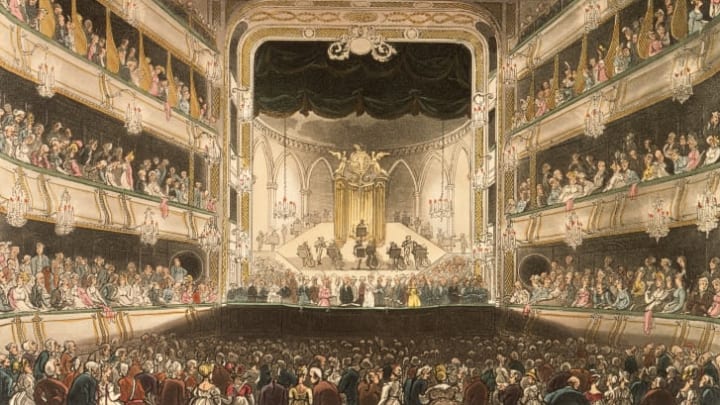 An 1808 illustration of London's Covent Garden Theatre by Thomas Rowlandson.