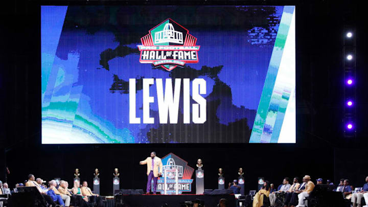 CANTON, OH - AUGUST 04: Ray Lewis speaks during the 2018 NFL Hall of Fame Enshrinement Ceremony at Tom Benson Hall of Fame Stadium on August 4, 2018 in Canton, Ohio. (Photo by Joe Robbins/Getty Images)