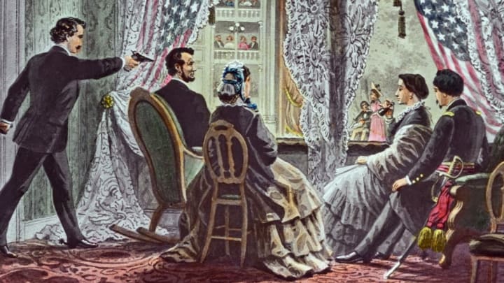 A 19th-century illustration of the assassination of Abraham Lincoln.