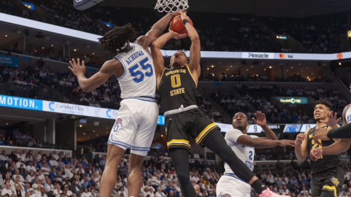 Wichita State Shockers guard Dexter Dennis (0) goes to the basket against Memphis Tigers forward Precious Achiuwa (55) (Justin Ford-USA TODAY Sports)