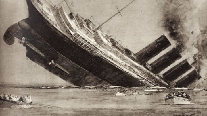 An illustration depicting the sinking of the Lusitania.