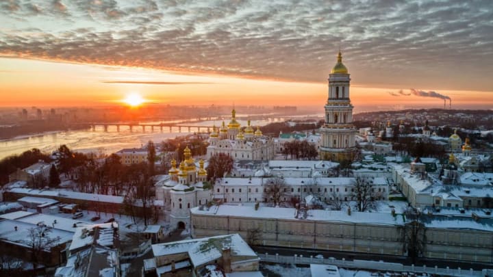 Sunset over Kyiv, Ukraine.