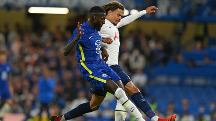 Chelsea's French midfielder Tiemoue Bakayoko (L) vies with Tottenham Hotspur's English midfielder Dele Alli (R) during the pre-season friendly football match between Chelsea and Tottenham Hotspur at Stamford Bridge in London on August 4, 2021. - RESTRICTED TO EDITORIAL USE. No use with unauthorized audio, video, data, fixture lists, club/league logos or 'live' services. Online in-match use limited to 75 images, no video emulation. No use in betting, games or single club/league/player publications. (Photo by Glyn KIRK / AFP) / RESTRICTED TO EDITORIAL USE. No use with unauthorized audio, video, data, fixture lists, club/league logos or 'live' services. Online in-match use limited to 75 images, no video emulation. No use in betting, games or single club/league/player publications. / RESTRICTED TO EDITORIAL USE. No use with unauthorized audio, video, data, fixture lists, club/league logos or 'live' services. Online in-match use limited to 75 images, no video emulation. No use in betting, games or single club/league/player publications. (Photo by GLYN KIRK/AFP via Getty Images)