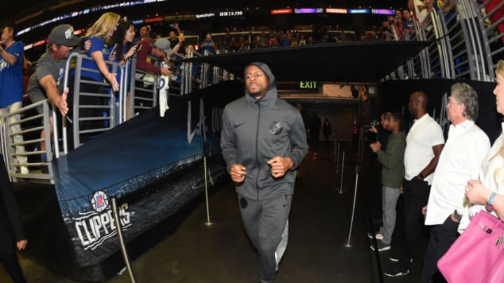 LOS ANGELES, CA - APRIL 21: Andre Iguodala #9 of the Golden State Warriors makes his entrance during Game Four of Round One of the 2019 NBA Playoffs on April 21, 2019 at STAPLES Center in Los Angeles, California. NOTE TO USER: User expressly acknowledges and agrees that, by downloading and/or using this Photograph, user is consenting to the terms and conditions of the Getty Images License Agreement. Mandatory Copyright Notice: Copyright 2019 NBAE (Photo by Adam Pantozzi/NBAE via Getty Images)