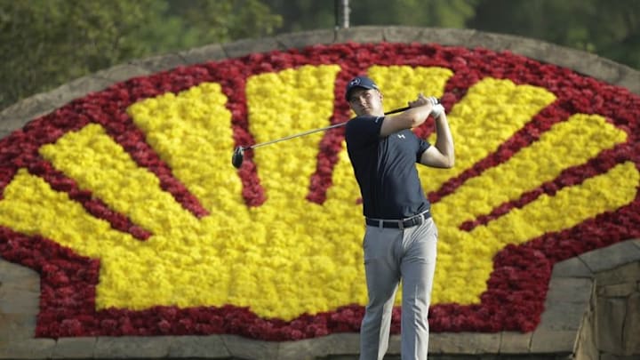 Mar 31, 2016; Humble, TX, USA; Jordan Spieth tees off during the first round of the Shell Houston Open at Golf Club of Houston - The Tournament Course. Mandatory Credit: Erich Schlegel-USA TODAY Sports