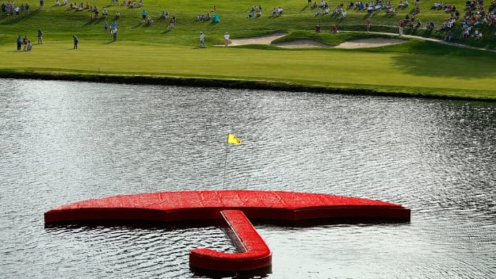 CROMWELL, CT- JUNE 22: A floating umbrella is shown near the 17th hole during the third round of the 2013 Travelers Championship at TPC River Highlands on June 22, 2012 in Cromwell, Connecticut. (Photo by Jared Wickerham/Getty Images)