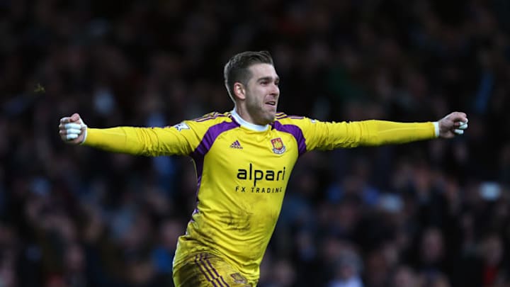 Adrian of West Ham celebrates after scoring the winning penalty to make it 9-8 (Photo by AMA/Corbis via Getty Images)