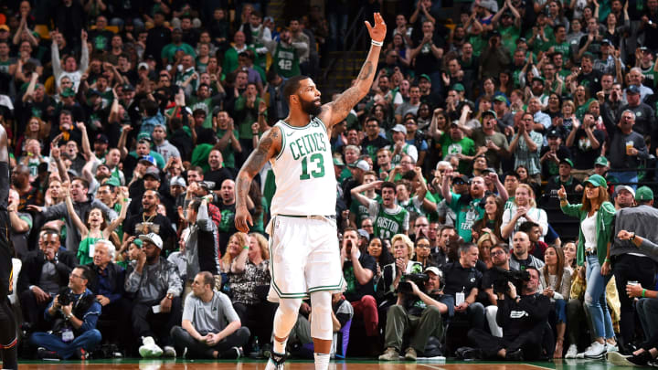 Boston Celtics forward Marcus Morris pumps up the crowd.