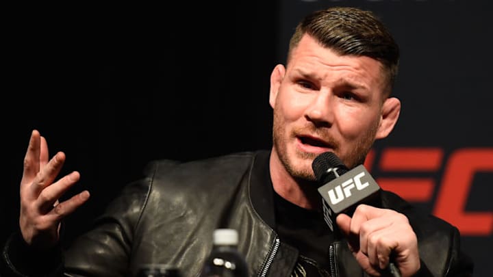LAS VEGAS, NV - MARCH 03: UFC middleweight champion Michael Bisping of England interacts with the media during the UFC press conference at T-Mobile arena on March 3, 2017 in Las Vegas, Nevada. (Photo by Josh Hedges/Zuffa LLC/Zuffa LLC via Getty Images)