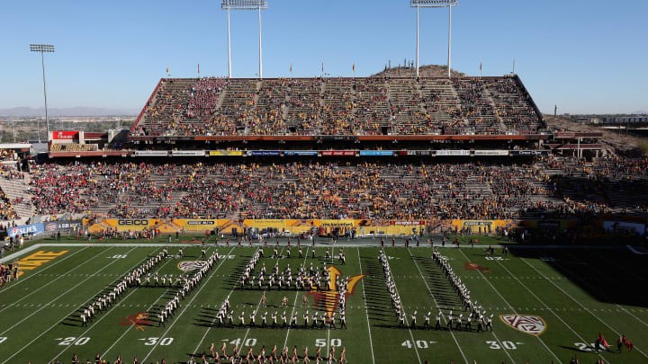 TEMPE, AZ – NOVEMBER 25: The Arizona State Sun Devils marching band performs before the college football game against the Arizona Wildcats at Sun Devil Stadium on November 25, 2017 in Tempe, Arizona. (Photo by Christian Petersen/Getty Images)