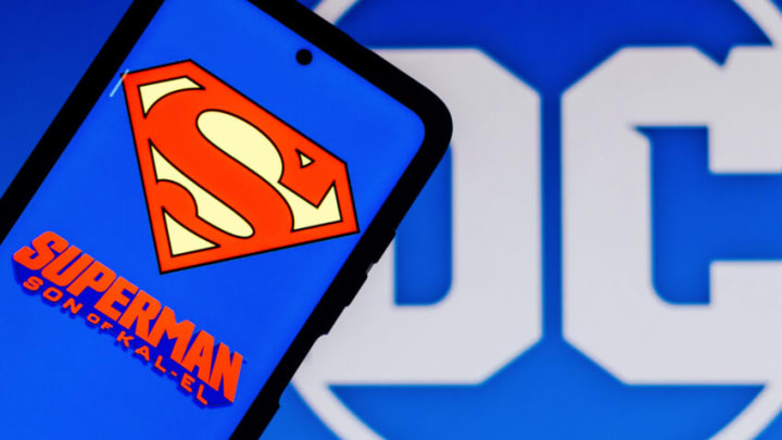 BRAZIL - 2021/10/12: In this photo illustration the Superman: Son of Kal-El logo seen displayed on a smartphone. (Photo Illustration by Rafael Henrique/SOPA Images/LightRocket via Getty Images)