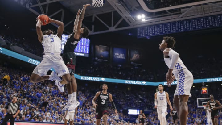 LEXINGTON, KY - FEBRUARY 04: Tyrese Maxey #3 of the Kentucky Wildcats shoots the ball against Nick Weatherspoon #0 of the Mississippi State Bulldogs at Rupp Arena on February 4, 2020 in Lexington, Kentucky. (Photo by Michael Hickey/Getty Images)