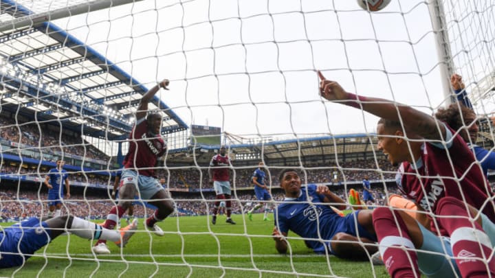 West Ham striker Michail Antonio celebrates goal against Chelsea. (Photo by Mike Hewitt/Getty Images)