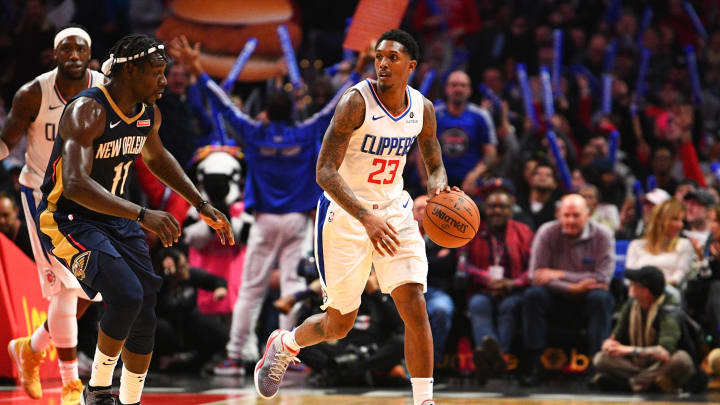 LOS ANGELES, CA – JANUARY 14: Los Angeles Clippers Guard Lou Williams (23) brings the ball up the court during a NBA game between the New Orleans Pelicans and the Los Angeles Clippers on January 14, 2019 at STAPLES Center in Los Angeles, CA. (Photo by Brian Rothmuller/Icon Sportswire via Getty Images)