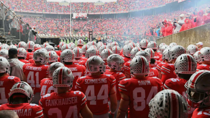 COLUMBUS, OH - OCTOBER 26: The Ohio State Buckeyes take the field before a game against the Wisconsin Badgers at Ohio Stadium on October 26, 2019 in Columbus, Ohio. (Photo by Jamie Sabau/Getty Images)