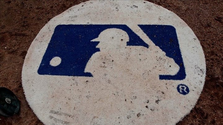 Feb 24, 2013; Dunedin, FL, USA; A detail of a MLB logo on the batters circle during a spring training game between the Toronto Blue Jays and the Baltimore Orioles at Florida Auto Exchange Park. Mandatory Credit: Derick E. Hingle-USA TODAY Sports