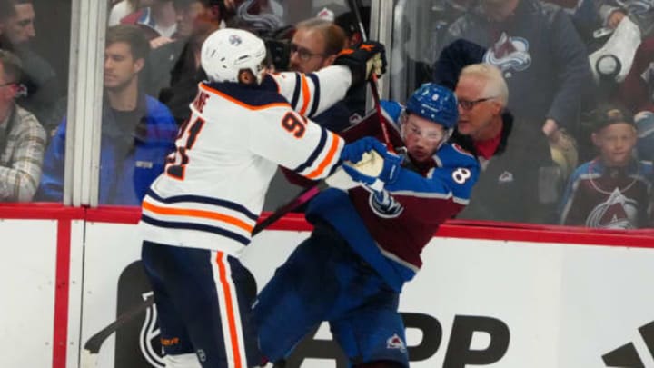 Edmonton Oilers Evander Kane battles Makar