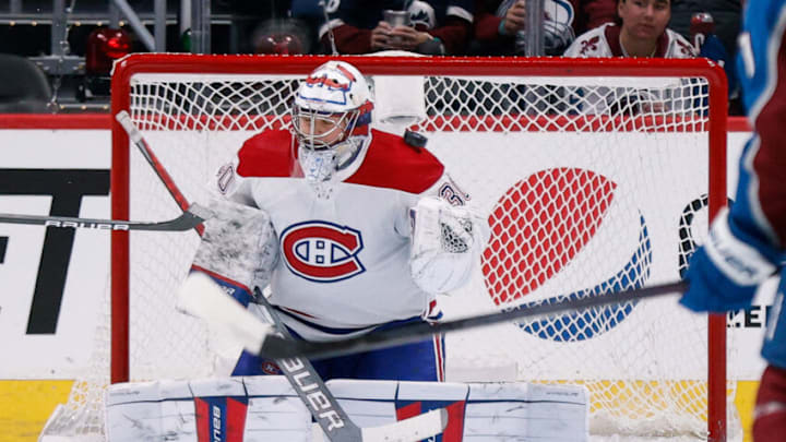 Jan 22, 2022; Denver, Colorado, USA; Montreal Canadiens Cayden Primeau Mandatory Credit: Isaiah J. Downing-USA TODAY Sports Jan 22, 2022; Denver, Colorado, USA; Montreal Canadiens Cayden Primeau Mandatory Credit: Isaiah J. Downing-USA TODAY Sports