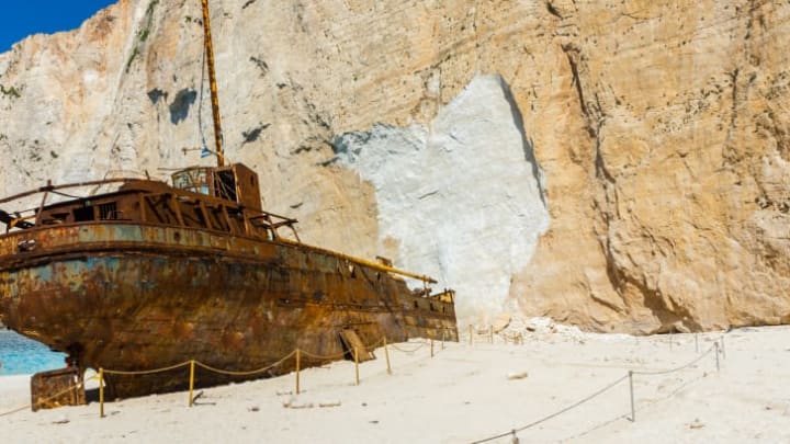 The rusty wreck of the Panagiotis on Zakynthos Island