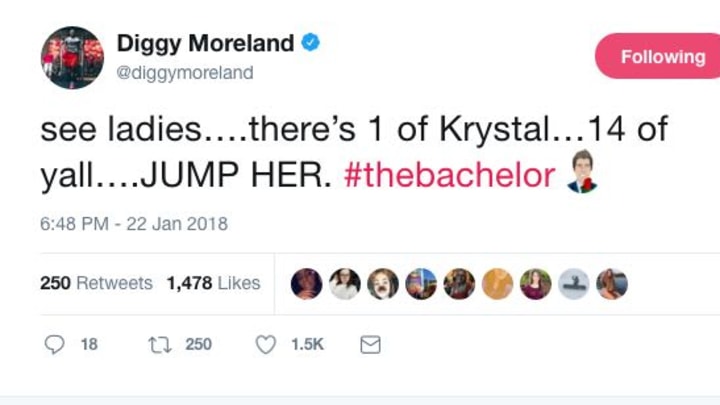 Diggy Moreland Tweet Krystal Bachelor
