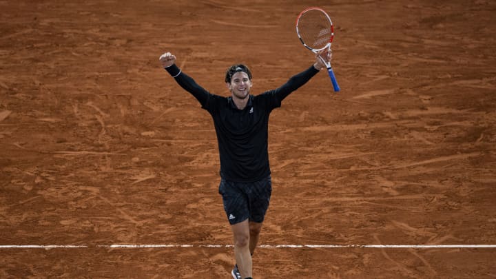 PARIS, FRANCE – OCTOBER 04: Dominic Thiem of Austria celebrates his victory over Hugo Gaston of France in the fourth round of the men’s singles at Roland Garros on October 04, 2020 in Paris, France. (Photo by TPN/Getty Images)